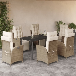 Set comedor de jardín 7 pzas con cojines ratán sintético beige