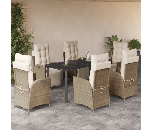 Set comedor de jardín 7 pzas con cojines ratán sintético beige
