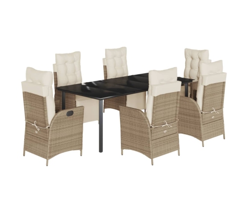 Set comedor de jardín 7 pzas con cojines ratán sintético beige