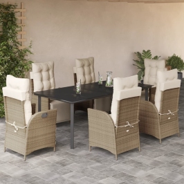 Set comedor de jardín 7 pzas con cojines ratán sintético beige