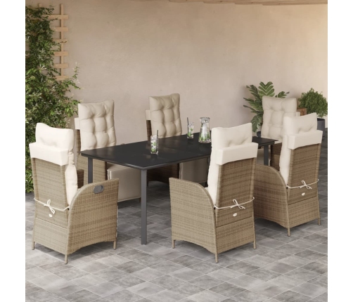 Set comedor de jardín 7 pzas con cojines ratán sintético beige
