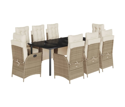 Set comedor de jardín 9 pzas con cojines ratán sintético beige