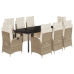Set comedor de jardín 9 pzas con cojines ratán sintético beige