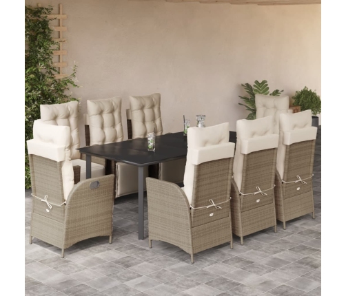 Set comedor de jardín 9 pzas con cojines ratán sintético beige