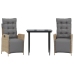 Set comedor de jardín 3 pzas con cojines ratán sintético beige