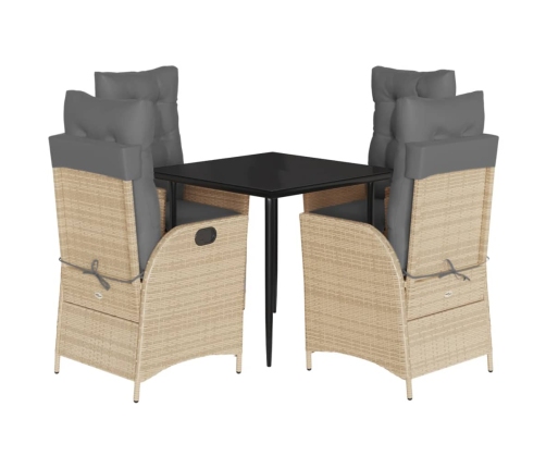 Set comedor de jardín 5 pzas con cojines ratán sintético beige
