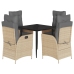 Set comedor de jardín 5 pzas con cojines ratán sintético beige