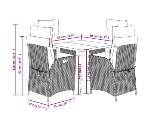 Set comedor de jardín 5 pzas con cojines ratán sintético beige