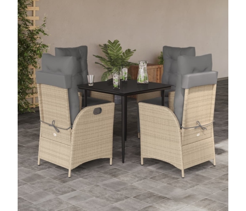 Set comedor de jardín 5 pzas con cojines ratán sintético beige