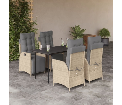 Set comedor de jardín 5 pzas con cojines ratán sintético beige