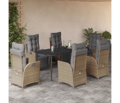 Set comedor de jardín 7 pzas con cojines ratán sintético beige
