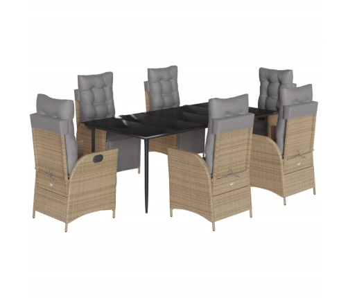 Set comedor de jardín 7 pzas con cojines ratán sintético beige