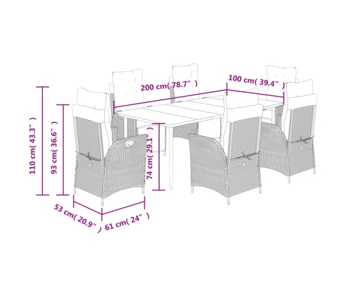 Set comedor de jardín 7 pzas con cojines ratán sintético beige