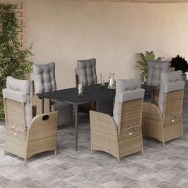 Set comedor de jardín 7 pzas con cojines ratán sintético beige