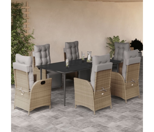 Set comedor de jardín 7 pzas con cojines ratán sintético beige