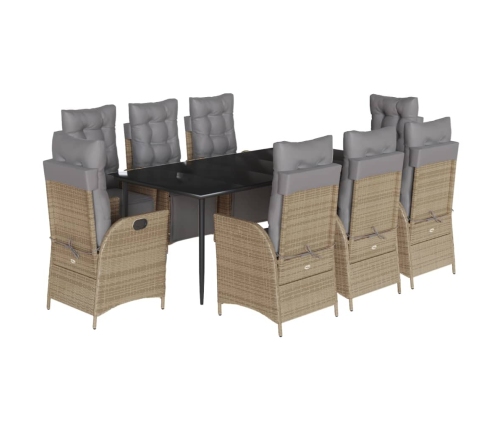 Set comedor de jardín 9 pzas con cojines ratán sintético beige