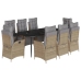 Set comedor de jardín 9 pzas con cojines ratán sintético beige