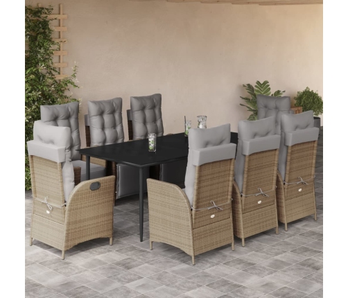 Set comedor de jardín 9 pzas con cojines ratán sintético beige