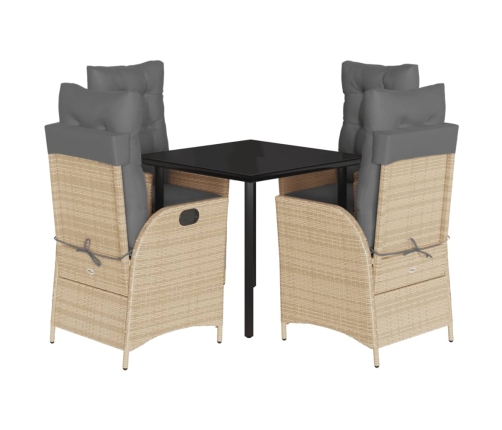 Set comedor de jardín 5 pzas con cojines ratán sintético beige