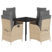 Set comedor de jardín 5 pzas con cojines ratán sintético beige
