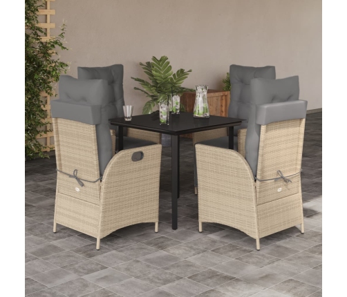 Set comedor de jardín 5 pzas con cojines ratán sintético beige