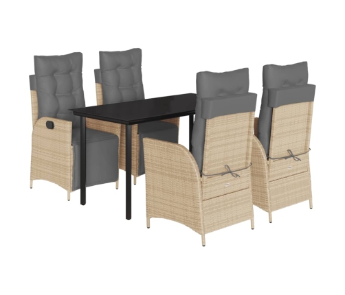 Set comedor de jardín 5 pzas con cojines ratán sintético beige