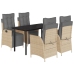 Set comedor de jardín 5 pzas con cojines ratán sintético beige