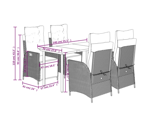Set comedor de jardín 5 pzas con cojines ratán sintético beige