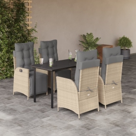 Set comedor de jardín 5 pzas con cojines ratán sintético beige