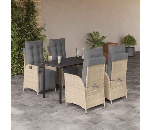 Set comedor de jardín 5 pzas con cojines ratán sintético beige