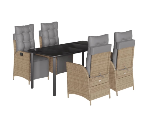 Set comedor de jardín 5 pzas con cojines ratán sintético beige