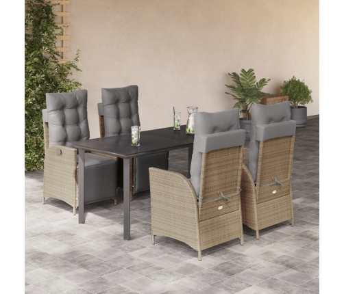 Set comedor de jardín 5 pzas con cojines ratán sintético beige