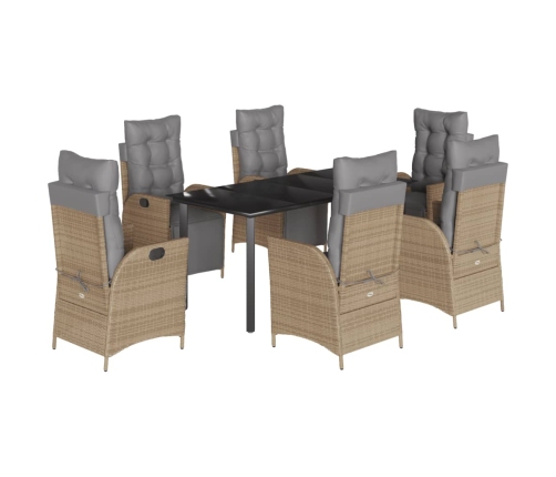 Set comedor de jardín 7 pzas con cojines ratán sintético beige