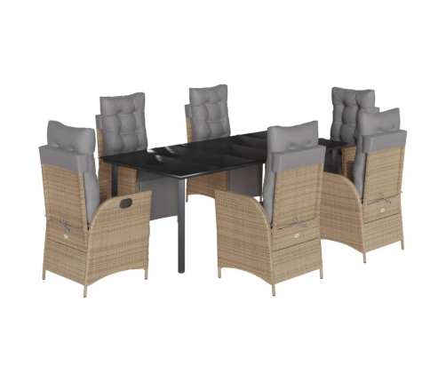 Set comedor de jardín 7 pzas con cojines ratán sintético beige