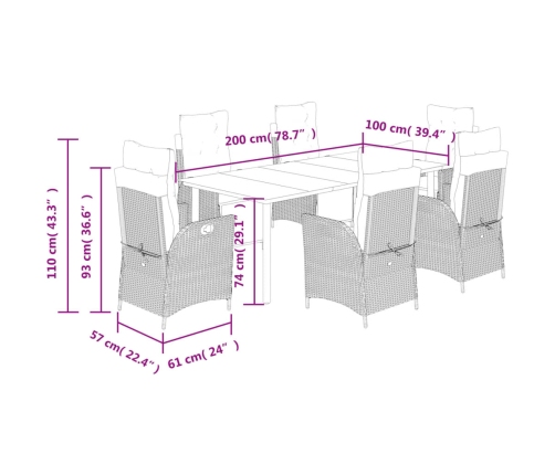 Set comedor de jardín 7 pzas con cojines ratán sintético beige