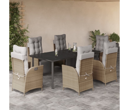 Set comedor de jardín 7 pzas con cojines ratán sintético beige