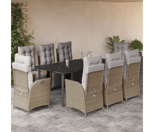 Set comedor de jardín 9 pzas con cojines ratán sintético beige