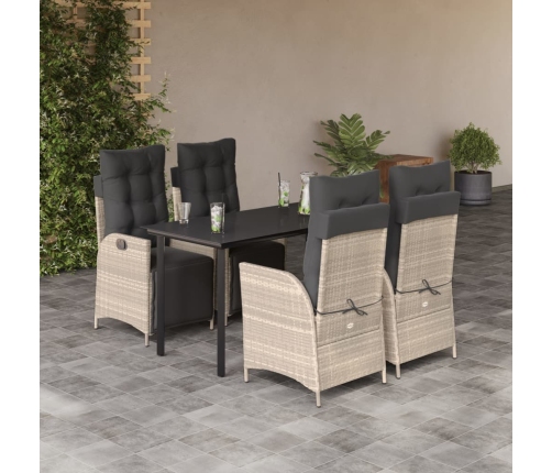 Set comedor de jardín 5 pzas cojines ratán sintético gris claro