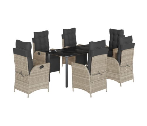 Set comedor jardín 7 pzas y cojines ratán sintético gris claro