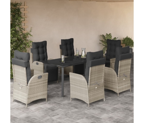 Set comedor jardín 7 pzas y cojines ratán sintético gris claro