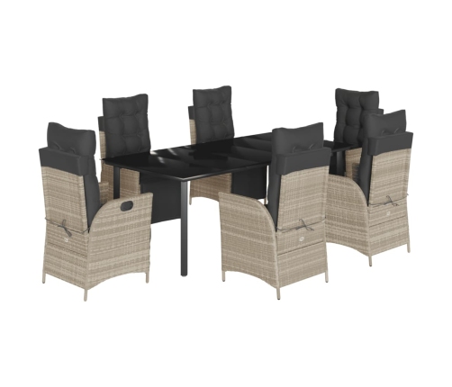Set comedor jardín 7 pzas y cojines ratán sintético gris claro