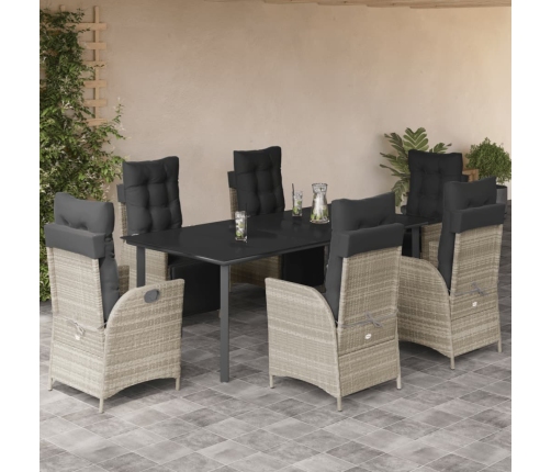 Set comedor jardín 7 pzas y cojines ratán sintético gris claro