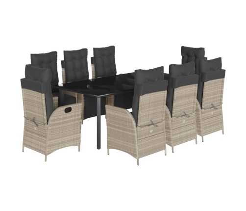 Set comedor de jardín 9 pzas cojines ratán sintético gris claro