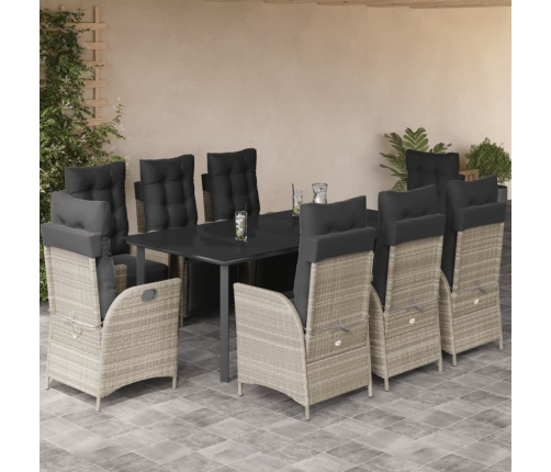 Set comedor de jardín 9 pzas cojines ratán sintético gris claro
