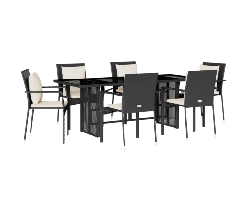 Set de comedor de jardín 7 pzas y cojines ratán sintético negro