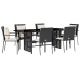 Set de comedor de jardín 7 pzas y cojines ratán sintético negro