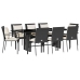 Set de comedor de jardín 9 pzas y cojines ratán sintético negro