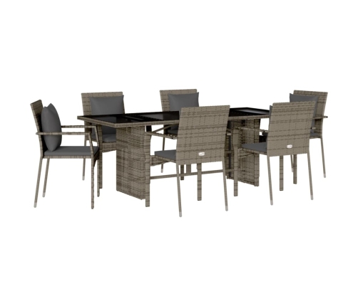 Set comedor jardín 7 pzas y cojines ratán sintético gris