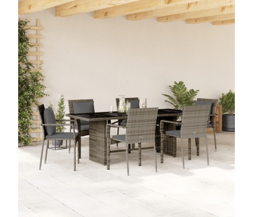 Set comedor jardín 7 pzas y cojines ratán sintético gris
