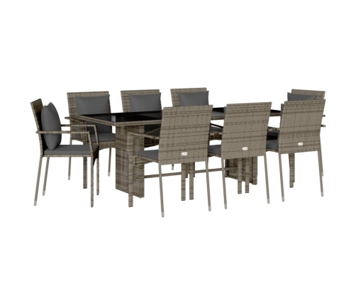 Set comedor jardín 9 pzas y cojines ratán sintético gris